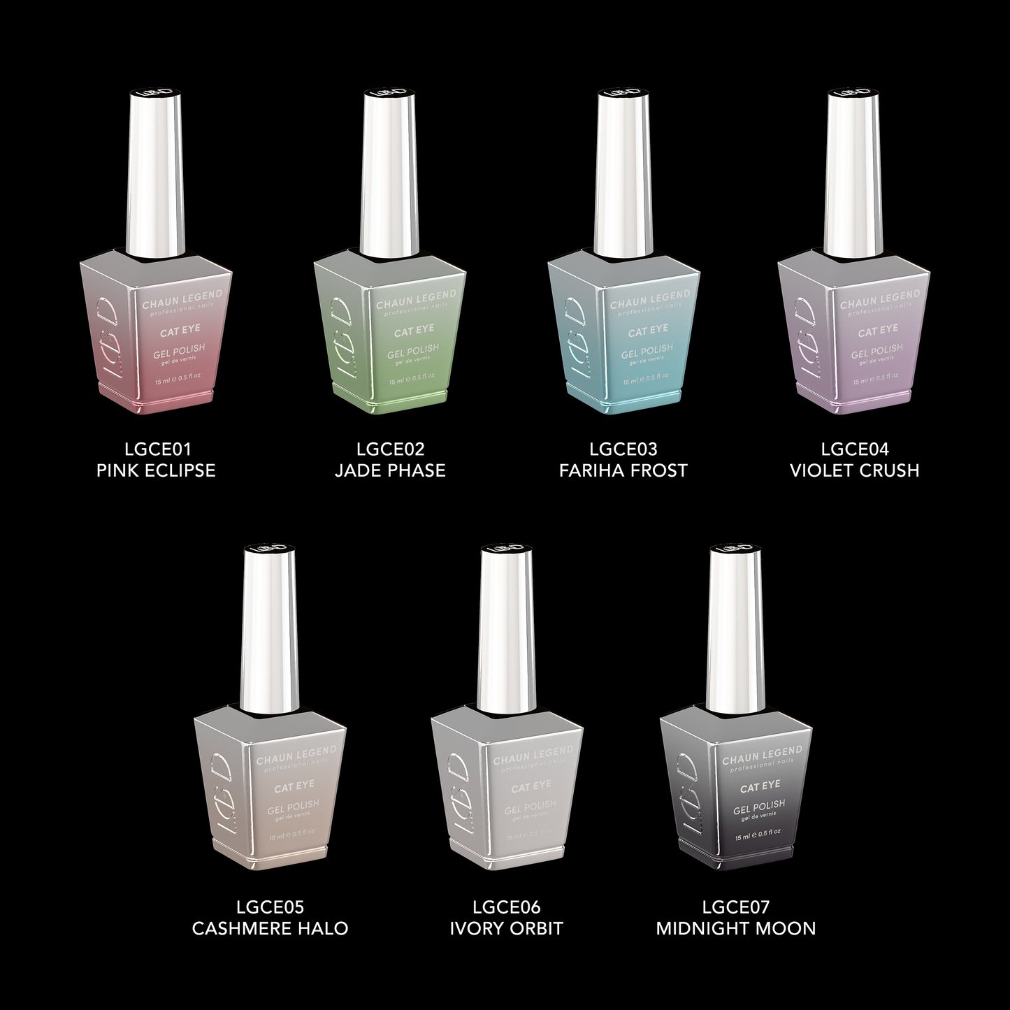 Chaun Legend Cat Eye Silk Collection Gel Polish bottles