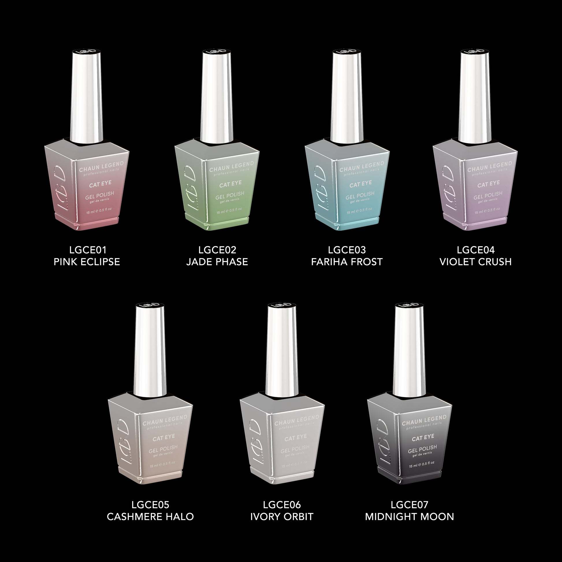 Chaun Legend Cat Eye Silk Collection Gel Polish bottles