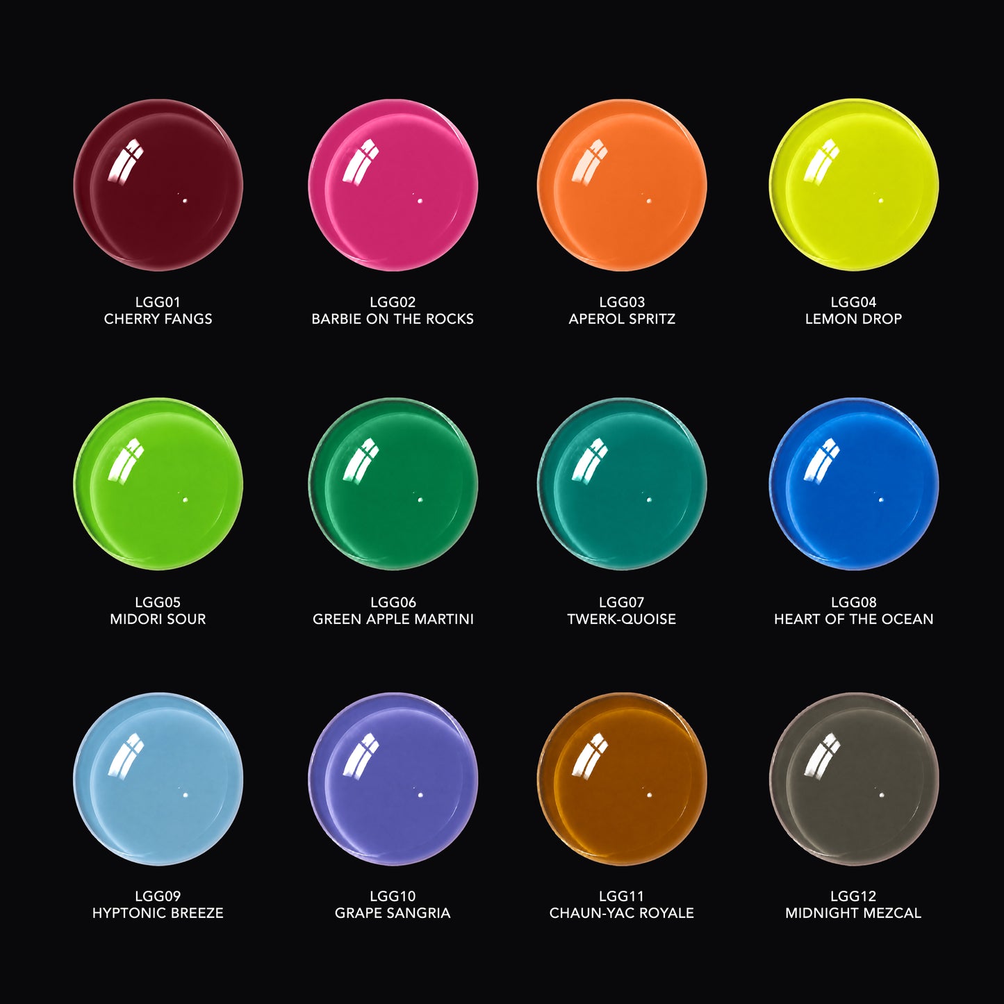 Swatches of each shade in the Glaze Collection