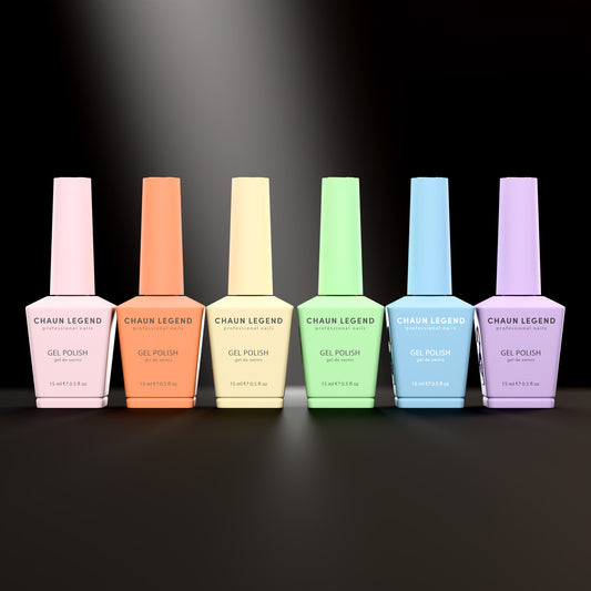 Six bottles of Chaun Legend gel polish from the V.2 Spring Bundle.